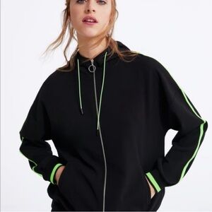 🟠 NWOT ZARA HOODED NEON STRIP BOMBER JACKET SIZE MEDIUM